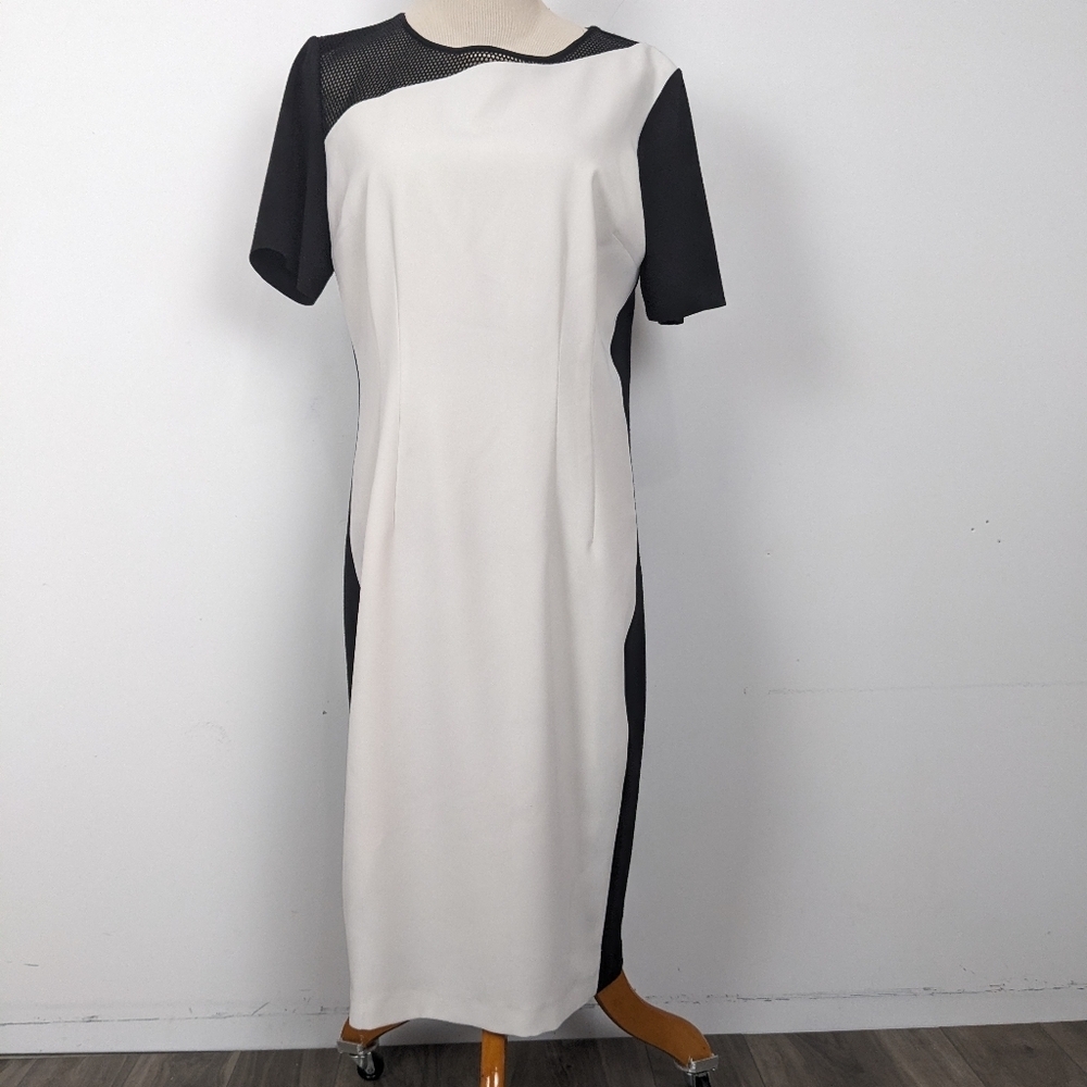 Tahari Sheath Dress Size 12 Black Cream Business